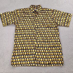Bignd Collection Beer Mug Shirt Mens‎ Medium Black Gold Button Down Hawaiian